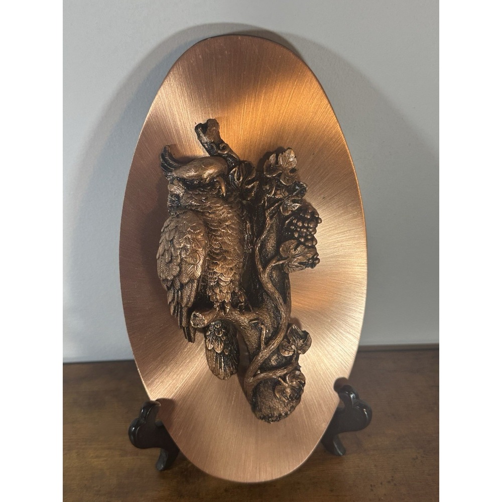 Vintage Copper Style 3D Horned Owl Wall Art Plaque MCM Mid-Century Modern 10x5